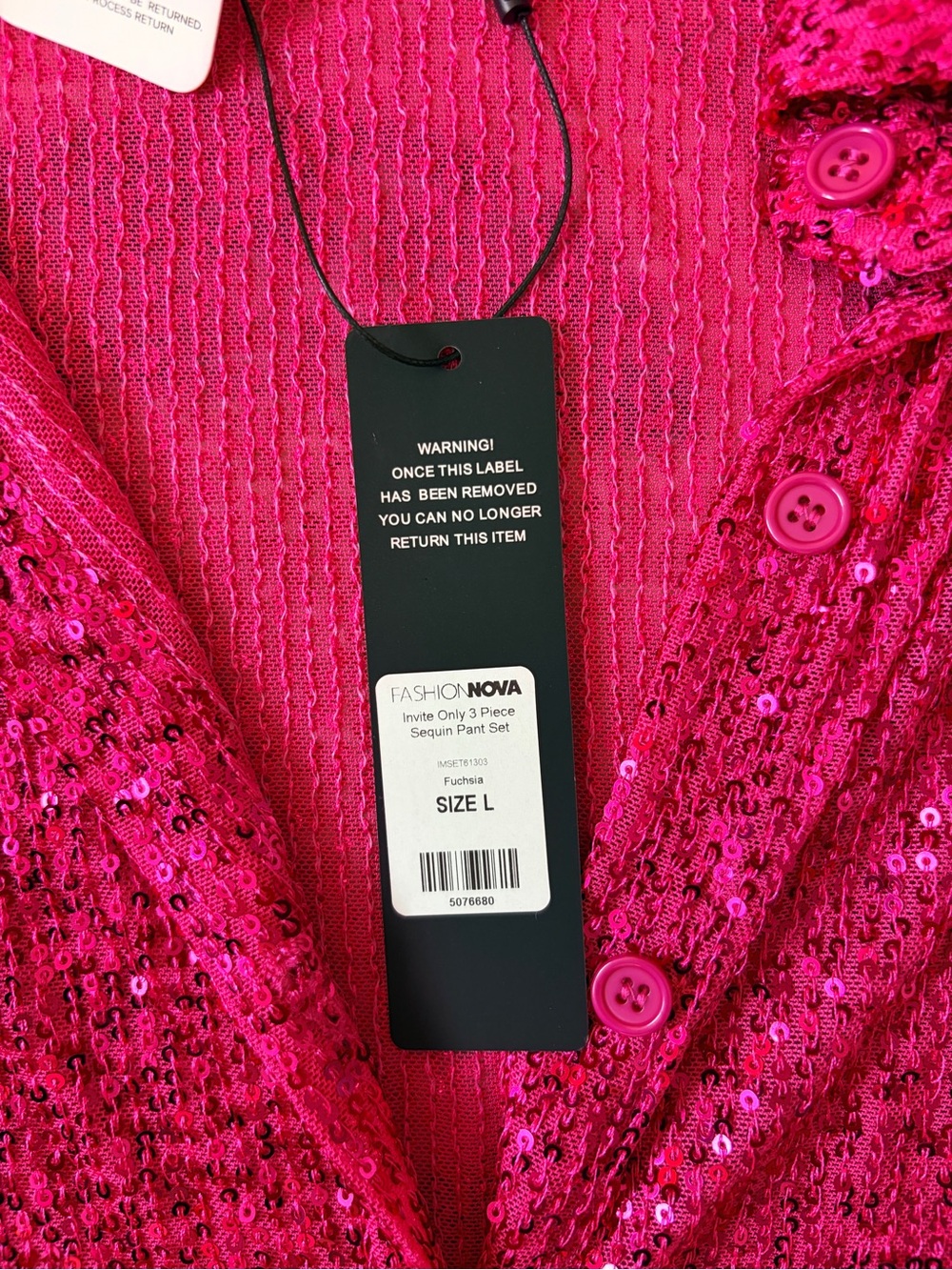 Fashion Nova Hot Pink Sparkle 3-Piece Pantsuit Set - Picture 3 of 12